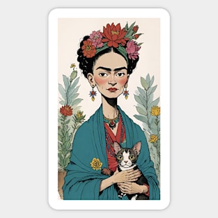 Frida's Floral Feline: Illustrated Tribute Sticker